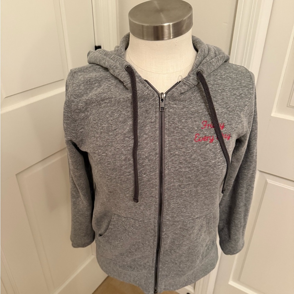 Madewell Gray and Red Hooded Jacket with Full-Length Zipper